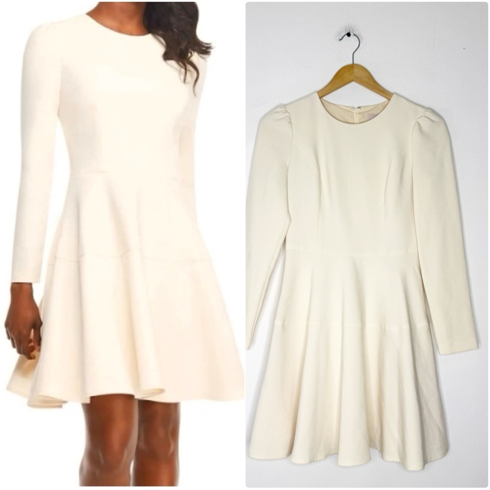 Gal Meets Glam Celeste Cream Long Sleeve Fit & Flare Dress Size 2